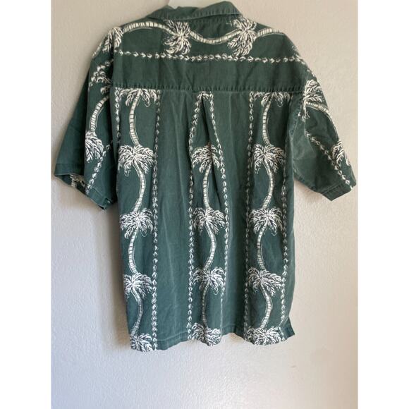 VTG Mens Hawaiian Shirt Button Front Palm Tree Green Medium Pineapple Connection - Picture 2 of 5